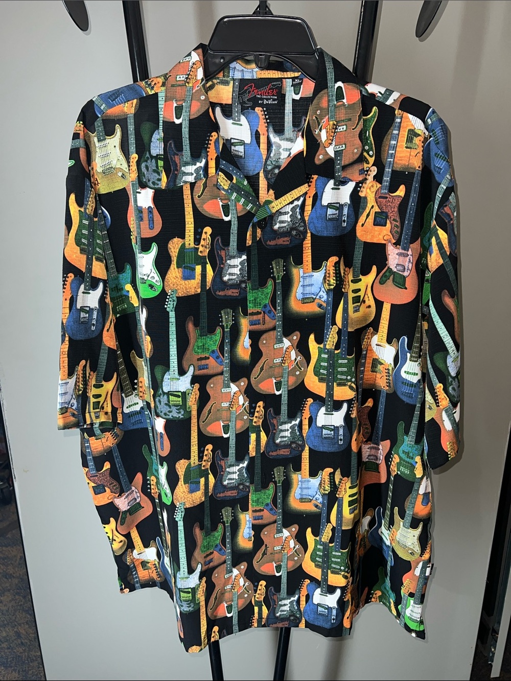 Fender Black Short-Sleeve Button-Down with Colorful Guitar Pattern